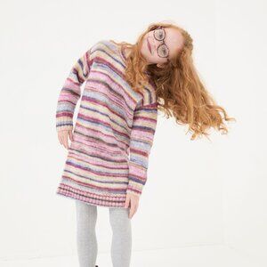 Fatface Kids Girls 11 12 yrs Striped Cozy Pink Purple Sweater Dress Wool Blend